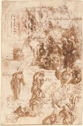 Estudios para Judith y Holofernes, David y Goliat, El hallazgo de Moisés y otros [recto]