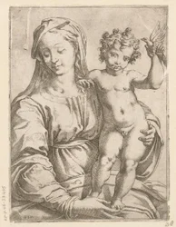 María con el Niño y un pájaro