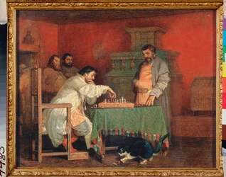 Escena de la vida de un zar ruso (Juego de ajedrez) - Escena de la vida de un zar ruso (Juego de ajedrez) - Pintura de Vyacheslav Grigorievich Schwarz (1838-1869), óleo sobre lienzo