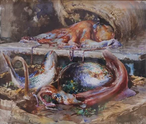 Pesca marítima (acuarela sobre papel)