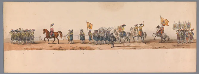 Procesión histórica en el segundo centenario de la Universidad de Ciencias Aplicadas de Utrecht, 1836 (lámina 7) Acercamiento de los ejércitos holandeses a Ostende, 3 de julio de 1600, el día después de la victoria en Nieuwpoort; según la representación di