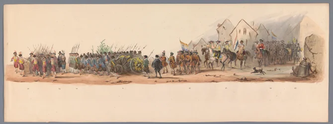 Procesión histórica en el segundo centenario de la Universidad de Ciencias Aplicadas de Utrecht, 1836 (lámina 10) Acercamiento de los ejércitos holandeses a Ostende, 3 de julio de 1600, el día después de la victoria en Nieuwpoort; según la presentación dis