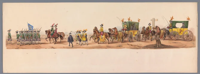 Procesión histórica en el segundo centenario de la Universidad de Ciencias Aplicadas de Utrecht, 1836 (lámina 6) Acercamiento de los ejércitos holandeses a Ostende, 3 de julio de 1600, el día después de la victoria en Nieuwpoort; según la representación di
