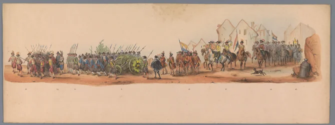 Procesión histórica en el segundo centenario de la Universidad de Ciencias Aplicadas de Utrecht, 1836 (lámina 10) Acercamiento de los ejércitos holandeses a Ostende, 3 de julio de 1600, el día después de la victoria en Nieuwpoort; según la presentación dis