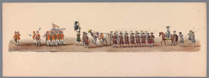 Procesión histórica en el segundo centenario de la Universidad de Ciencias Aplicadas de Utrecht, 1836 (lámina 3) Acercamiento de los ejércitos holandeses a Ostende, 3 de julio de 1600, el día después de la victoria en Nieuwpoort; según la representación di