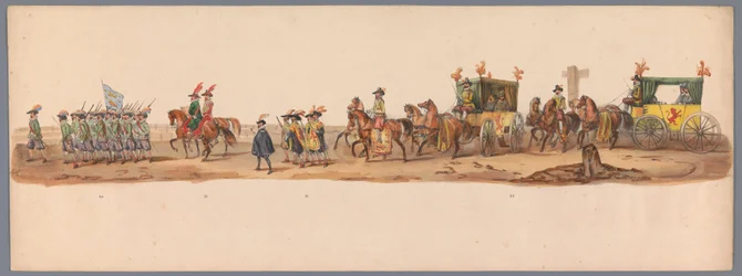 Procesión histórica en el segundo centenario de la Universidad de Ciencias Aplicadas de Utrecht, 1836 (lámina 6) Acercamiento de los ejércitos holandeses a Ostende, 3 de julio de 1600, el día después de la victoria en Nieuwpoort; según la representación di