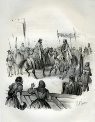 Entrevista en 1023 de Enrique 2 (conocido como el cojo y el santo, 973-1024), emperador alemán (duque de Baviere y rey de Germania) y Roberto 2 el Pieux (970-1031), rey de Francia desde 996 hasta su muerte. Roberto era hijo de Hugues Capet, cuya coronación