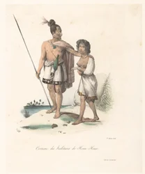 Traje de los habitantes de Houa-Houa (Nueva Zelanda)
Costume des habitans de Houa-Houa (título en el objeto)
Voyage de découvertes de l