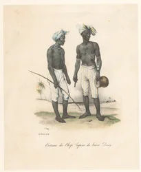 Vestimenta de los jefes de Havre-Dorey en Papúa Nueva Guinea (título en el objeto). Viaje de descubrimiento del Astrolabe (título de la serie)