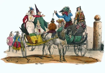 Las Mascaradas del carnaval. En “Álbum Grotesco, Selecciones de Tipos Sobresalientes”, ilustraciones de Victor Adam, París, circa 1850