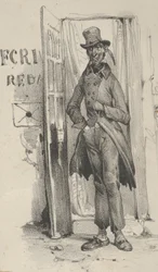 Hombre de pie en una puerta, mediados del siglo XIX