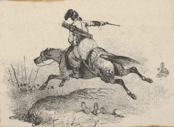 Soldado en caballo galopante, mediados del siglo XIX