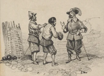 Tres hombres discutiendo, mediados del siglo XIX