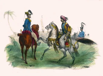 Dos oficiales en Argel. En “” Album Grotesque, Choices of Outstanding Types”, ilustraciones por Victor Adam, París, circa 1850.