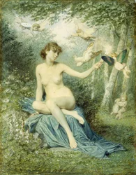 Ninfa ahuyentando al Amor con una antorcha