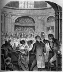Recepción del Abad Jean Sibrake (Siffrein) Maury (1746-1817) en la Academia Francesa en 1785 - Grabado por Franck
