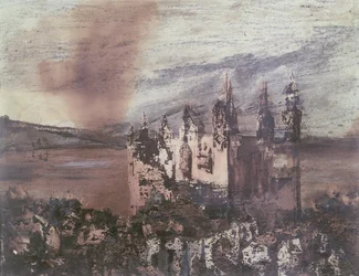 El castillo (tinta, lavado y color sobre papel)