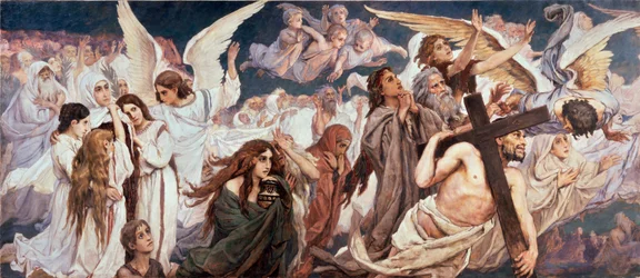 Devant le Paradis (Parte gauche) - Antes del paraíso (parte izquierda) - Pintura de Viktor Mikhaylovich Vasnetsov (1848-1926), óleo sobre lienzo