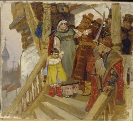 El arresto de Martha Boretskaya (o Marfa Posanidsa o Martha the Mayor) en Novgorod (Rusia) en 1478 - El arresto de Marfa Boretskaya en Novgorod en 1478 - Pintura de Viktor Mikhaylovich Vasnetsov (1848-1926), óleo sobre madera