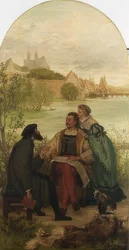 Caballero Hartmut von Kronberg con el reformador Oecolampadius en Basilea