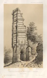 Arquitectura Pintoresca o Monumentos del Siglo XV. y XVI. Siglos: Chateaux De France de los siglos XV y XVI: Pl.3, Torre del castillo de Montfort-l