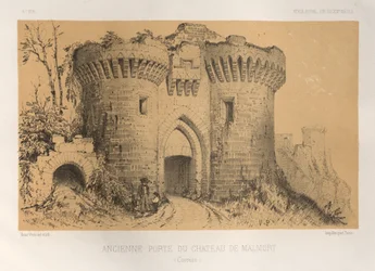 Arquitectura Pintoresca o Monumentos del Siglo XV. y XVI. Siglos: Castillos De Francia De Los Siglos XV Y XVI: Pl.6, Puerta Vieja De Chateau De Malmort (Correze)