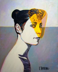 Perfil abstracto de una mujer amarilla