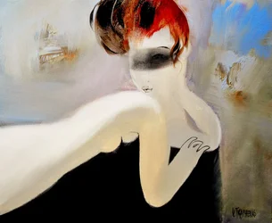 Retrato de una pelirroja con los ojos vendados