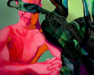 El hombre de la máscara verde surrealista