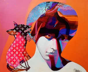 Retrato surrealista de una mujer zorro
