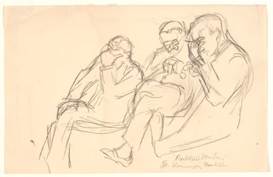 Boceto de Figuras. Tres hombres sentados: Fr. Henningsen, Aarsleff y P. Johansen