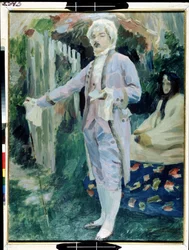""La lección de poemas chevaleresques"" (Lectura caballeresca de poemas) Tempera de Viktor (Victor) Elpidiforovich Borisov-Musatov (Borisov Musatov) (1870-1905) 1899-1900 Museo Estatal de Arte A. Radishchev, Saratov Russie