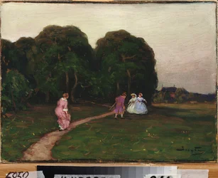 En el jardín. Pintura de Viktor Ivanovich Zarubin (Victor Zaroubine o Zaroubin) (1866-1928), óleo sobre lienzo. arte ruso