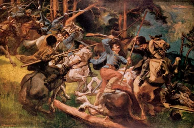 Húsares Húngaros y Cosacos Rusos Luchando en las Montañas Cárpatos en 1915