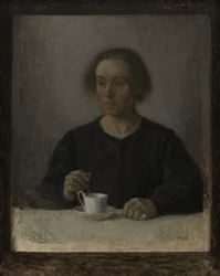 Ida Hammershøi, la esposa del artista, con una taza de té