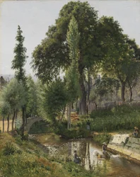 Paisaje de Saboya. Mujeres lavando ropa en el río