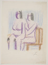 Estudio de composición con 2 mujeres desnudas sentadas
