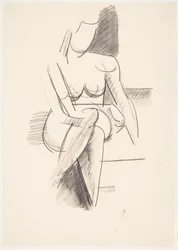 Modelo femenina sentada, vista de frente