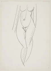 Mujer desnuda de pie vista de frente
