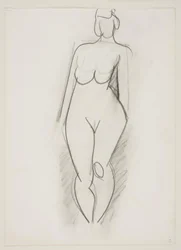 Mujer desnuda de pie vista de frente