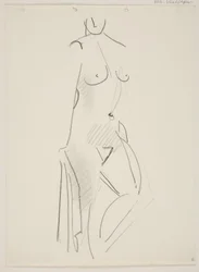 Mujer desnuda de pie, mirando a la derecha
