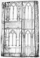 Copia facsímil de Ms Fr 19093 fol.31v Elevación exterior e interior de las paredes laterales de la Catedral de Reims