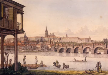 Vista del Barrio Pequeño y el Castillo de Praga Hradcany desde el Baño de Papouek, 1825