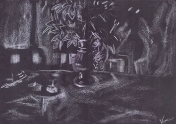 Planta en habitación a la luz de las velas