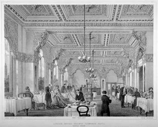 La sala de café en el Hotel Terminus de la estación de tren de London Bridge, Bermondsey, Londres, 1860
