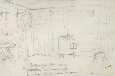 Interior de la cabaña donde Black Kettle tuvo su encuentro con el General Hazen cuando pidió la paz, 1869-71