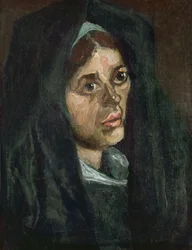 Cabeza de una campesina con un chal verde, 1885