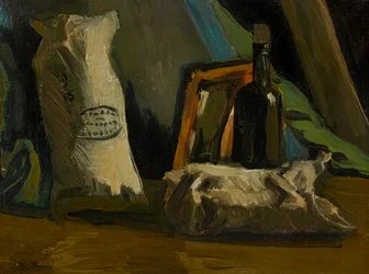 Naturaleza muerta con una botella y dos bolsas, 1884