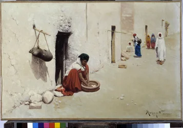 Escena callejera en Argelia. Pintura de Vincent Manago (1880-1936) 1903 (óleo sobre lienzo)