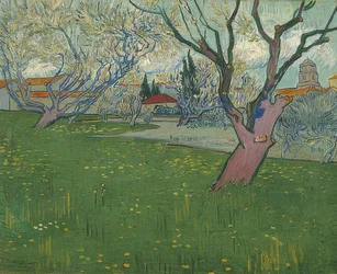 Huerto en flor con vista a Arles. 1889